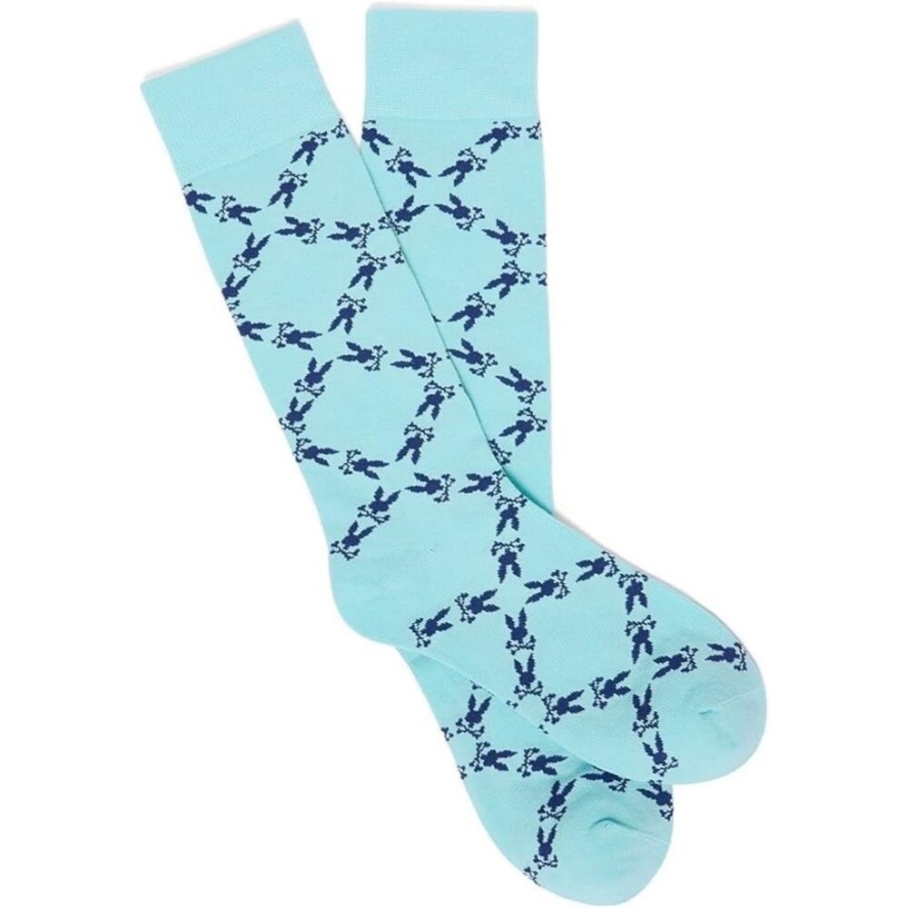 NWT Psycho Bunny Men's Bunny Dress Trouser Socks All over Print Aqua Blue O/S